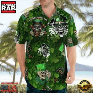 St. Patrick'S Day Skulls Skeletons With Green Hat And Four Leaf Vlover Hawaii Shirt