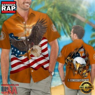 Texas Longhorns Eagle US Flag Hawaiian Shirt