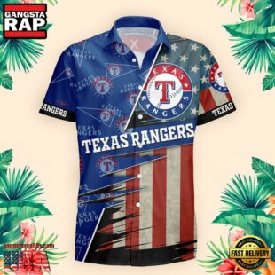 Texas Rangers US Flag Pattern Hawaiian Shirt