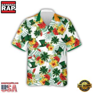 Tropical Hibiscus St Patrick'S Day Irish Shamrock Hawaiian Shirt