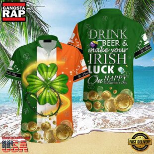 Tropical Hibiscus St Patrick'S Day Irish Shamrock Hawaiian Shirt