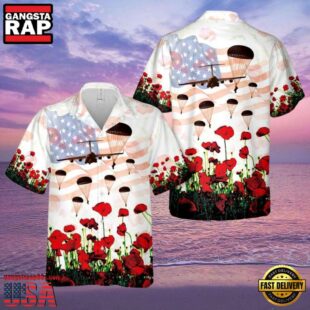 Us Army Paratroopers And Poppies Hawaiian Shirt