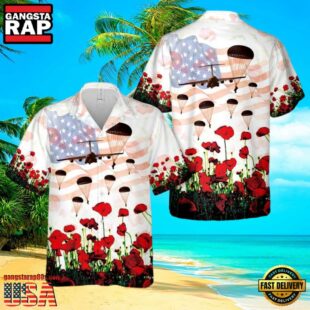 Us Army Paratroopers And Poppies Hawaiian Shirt