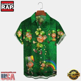 Vintage St. Patrick'S Day Green Shamrock Beer Breast Pocket Hawaiian Shirt