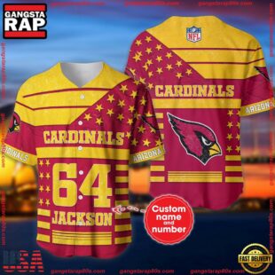 Custom Name And Number Arizona Cardinals NFL American Flag Baseball Jersey Shirt