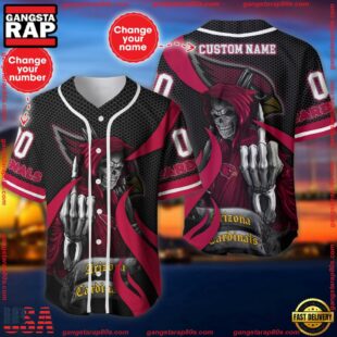 Custom Name And Number Arizona Cardinals NFL Skull Death 3D Baseball Jersey Shirt