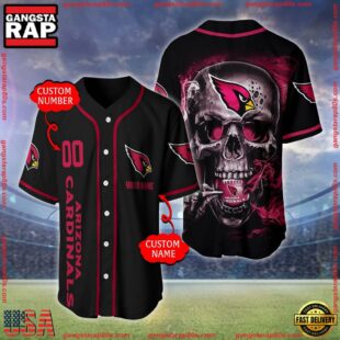 Custom Name And Number Arizona Cardinals NFL Skull Face 3D Baseball Jersey Shirt