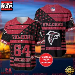 Custom Name And Number Atlanta Falcons NFL American Flag Baseball Jersey Shirt