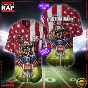 Custom Name And Number Atlanta Falcons NFL Mascot US Flag Baseball Jersey Shirt