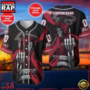 Custom Name And Number Atlanta Falcons NFL Skull Death 3D Baseball Jersey Shirt