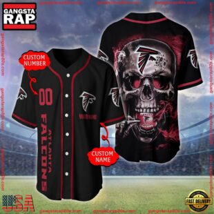 Custom Name And Number Atlanta Falcons NFL Skull Face 3D Baseball Jersey Shirt