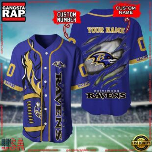 Custom Name And Number Baltimore Ravens NFL Football Team Baseball Jersey Shirt