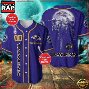 Custom Name And Number Baltimore Ravens NFL Horror 3D Baseball Jersey Shirt