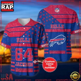 Custom Name And Number Buffalo Bills NFL American Flag Baseball Jersey Shirt