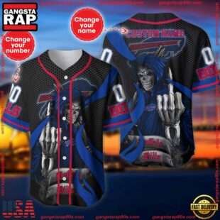 Custom Name And Number Buffalo Bills NFL Skull Death 3D Baseball Jersey Shirt