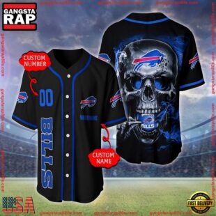 Custom Name And Number Buffalo Bills NFL Skull Face 3D Baseball Jersey Shirt