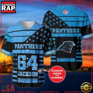 Custom Name And Number Carolina Panthers NFL American Flag Baseball Jersey Shirt