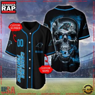 Custom Name And Number Carolina Panthers NFL Skull Face 3D Baseball Jersey Shirt