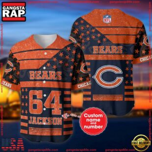 Custom Name And Number Chicago Bears NFL American Flag Baseball Jersey Shirt