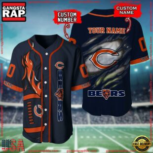 Custom Name And Number Chicago Bears NFL Football Team Baseball Jersey Shirt