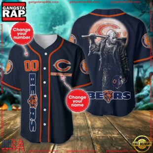 Custom Name And Number Chicago Bears NFL Horror 3D Baseball Jersey Shirt