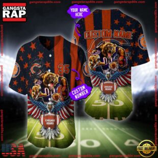 Custom Name And Number Chicago Bears NFL Mascot US Flag Baseball Jersey Shirt