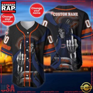 Custom Name And Number Chicago Bears NFL Skull Death 3D Baseball Jersey Shirt