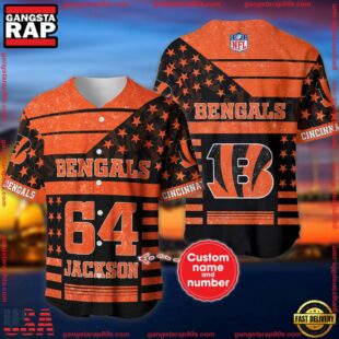 Custom Name And Number Cincinnati Bengals NFL American Flag Baseball Jersey Shirt