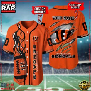 Custom Name And Number Cincinnati Bengals NFL Football Team Baseball Jersey Shirt