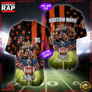 Custom Name And Number Cincinnati Bengals NFL Mascot US Flag Baseball Jersey Shirt