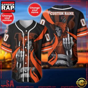 Custom Name And Number Cincinnati Bengals NFL Skull Death 3D Baseball Jersey Shirt