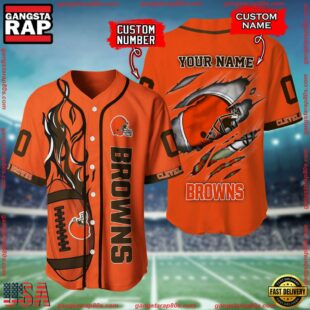 Custom Name And Number Cleveland Browns NFL Football Team Baseball Jersey Shirt