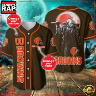 Custom Name And Number Cleveland Browns NFL Horror 3D Baseball Jersey Shirt