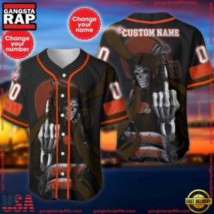 Custom Name And Number Cleveland Browns NFL Skull Death 3D Baseball Jersey Shirt