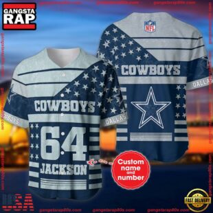 Custom Name And Number Dallas Cowboys NFL American Flag Baseball Jersey Shirt