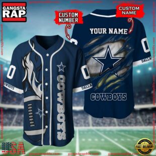 Custom Name And Number Dallas Cowboys NFL Football Team Baseball Jersey Shirt