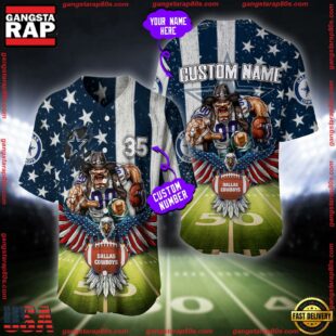 Custom Name And Number Dallas Cowboys NFL Mascot US Flag Baseball Jersey Shirt