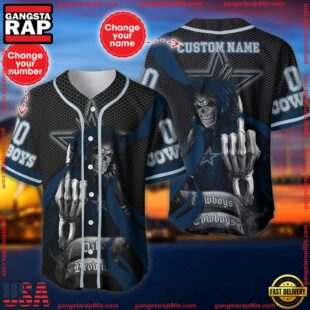 Custom Name And Number Dallas Cowboys NFL Skull Death 3D Baseball Jersey Shirt