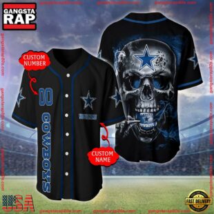 Custom Name And Number Dallas Cowboys NFL Skull Face 3D Baseball Jersey Shirt