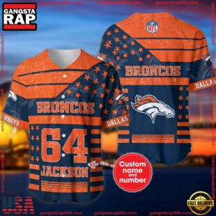 Custom Name And Number Denver Broncos NFL American Flag Baseball Jersey Shirt