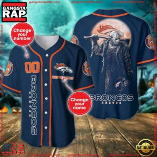 Custom Name And Number Denver Broncos NFL Horror 3D Baseball Jersey Shirt