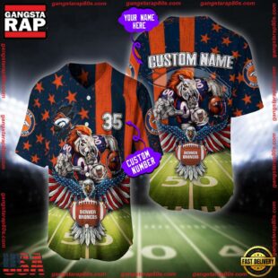 Custom Name And Number Denver Broncos NFL Mascot US Flag Baseball Jersey Shirt