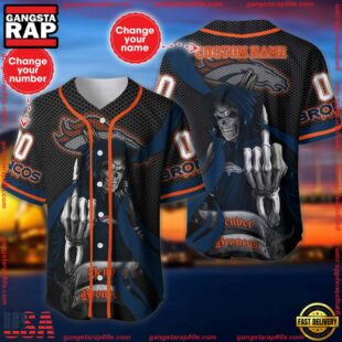 Custom Name And Number Denver Broncos NFL Skull Death 3D Baseball Jersey Shirt