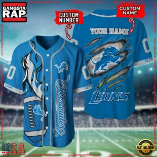 Custom Name And Number Detroit Lions NFL Football Team Baseball Jersey Shirt