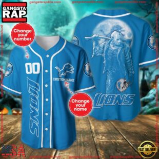 Custom Name And Number Detroit Lions NFL Horror 3D Baseball Jersey Shirt