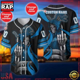 Custom Name And Number Detroit Lions NFL Skull Death 3D Baseball Jersey Shirt