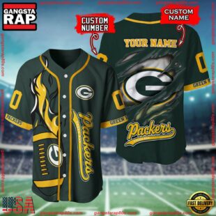 Custom Name And Number Green Bay Packers NFL Football Team Baseball Jersey Shirt