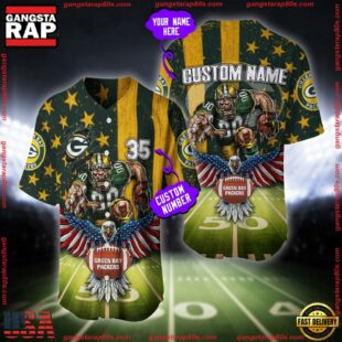 Custom Name And Number Green Bay Packers NFL Mascot US Flag Baseball Jersey Shirt