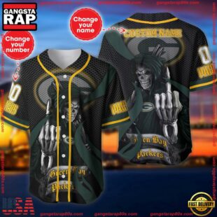 Custom Name And Number Green Bay Packers NFL Skull Death 3D Baseball Jersey Shirt