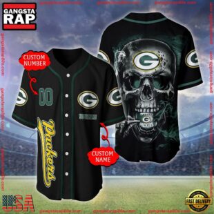 Custom Name And Number Green Bay Packers NFL Skull Face 3D Baseball Jersey Shirt